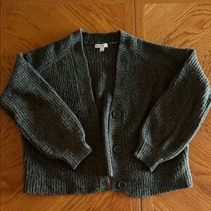 Cozy Dark Green Button-Front Knit Cardigan